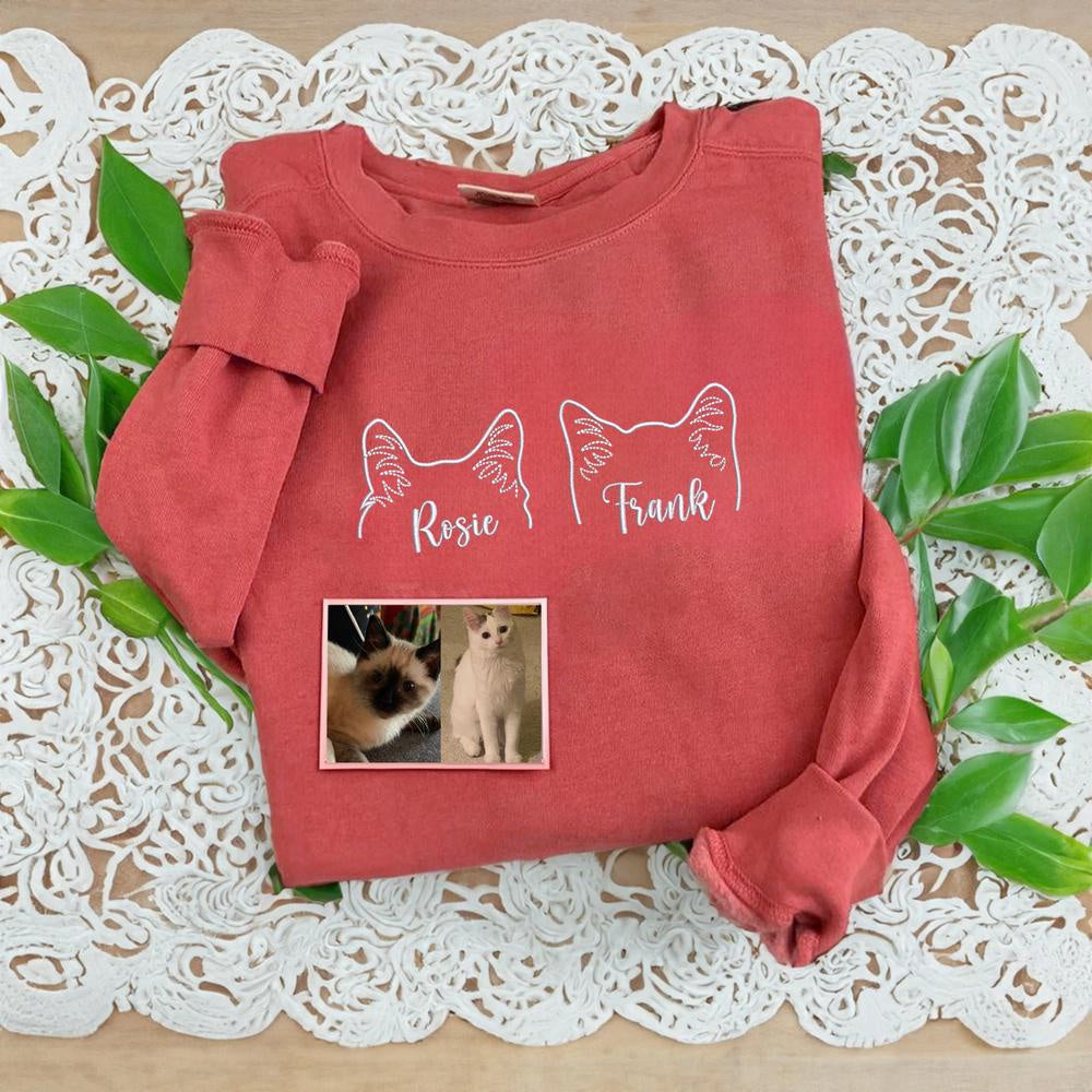 Embroidered Photo Sweatshirt, Custom Embroidered Dog Ear 2 Sweatshirt From Photo, Christmas Gift