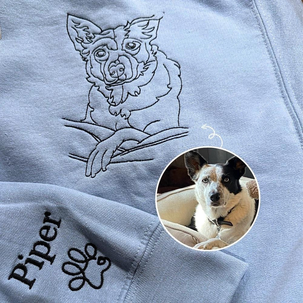 Embroidered Photo Sweatshirt, Custom Embroidered Dog Face 11 Sweatshirt From Your Photo, Christmas Gift