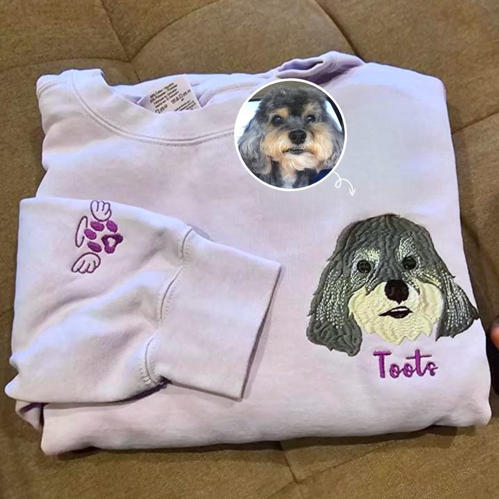 Embroidered Photo Sweatshirt, Custom Embroidered Dog Face 1 Sweatshirt From Your Photo, Christmas Gift