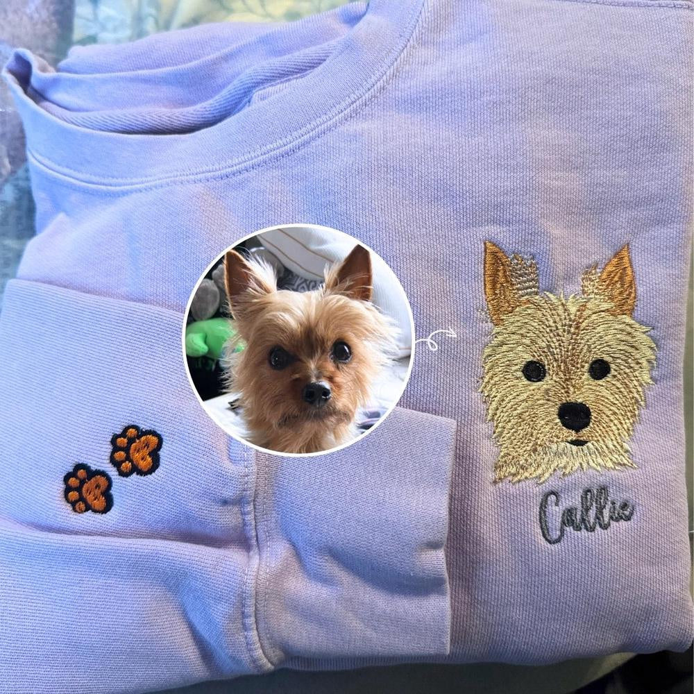 Embroidered Photo Sweatshirt, Custom Embroidered Dog Face 2 Sweatshirt From Your Photo, Christmas Gift