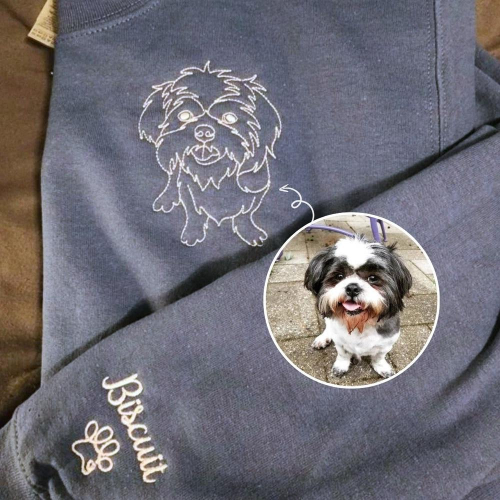 Embroidered Photo Sweatshirt, Custom Embroidered Dog Face 3 Sweatshirt From Your Photo, Christmas Gift