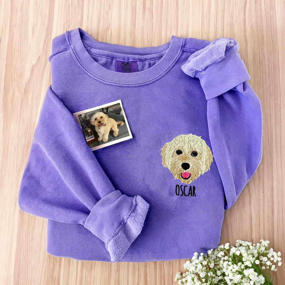 Embroidered Photo Sweatshirt, Custom Embroidered Dog Face 8 Sweatshirt From Your Photo, Christmas Gift