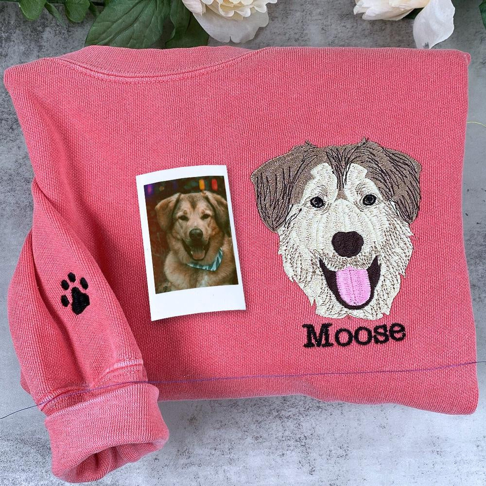 Embroidered Photo Sweatshirt, Custom Embroidered Dog Mom 1 Sweatshirt Your Photo, Christmas Gift