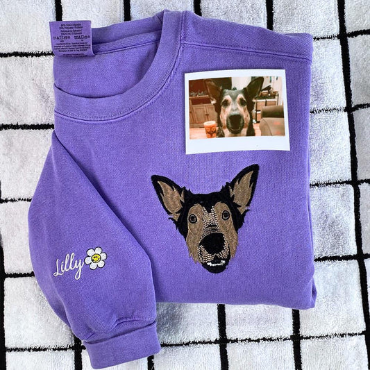 Embroidered Photo Sweatshirt, Custom Embroidered Dog Mom 6 Sweatshirt Your Photo, Christmas Gift