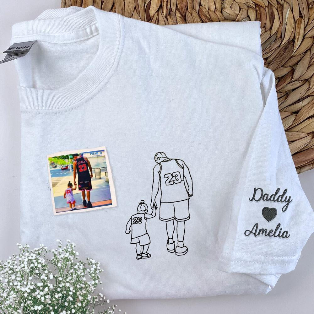 Embroidered Photo Sweatshirt, Custom Embroidered Father And Daughter 3 Sweatshirt With Photo, Personalized Gift For Dad, Christmas Gift