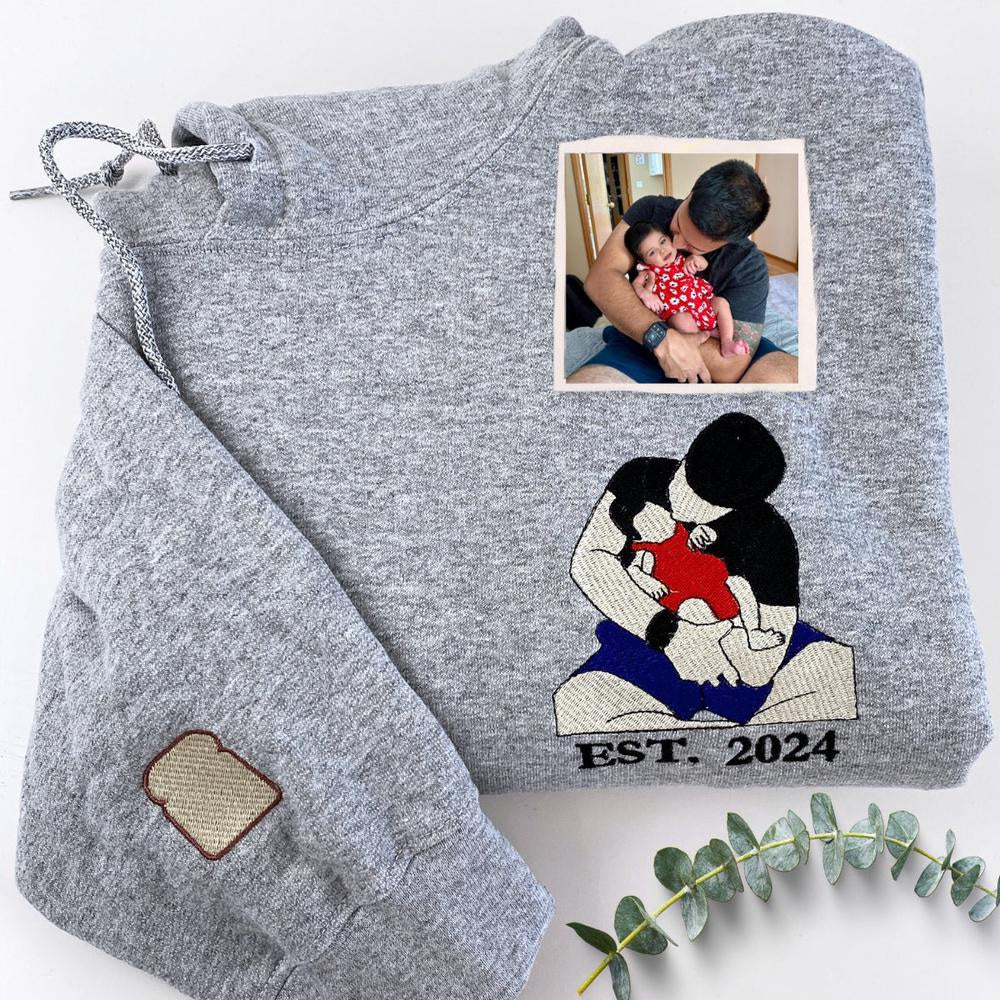 Embroidered Photo Sweatshirt, Custom Embroidered Father And Daughter 6 Sweatshirt With Photo, Personalized Gift For Dad, Christmas Gift