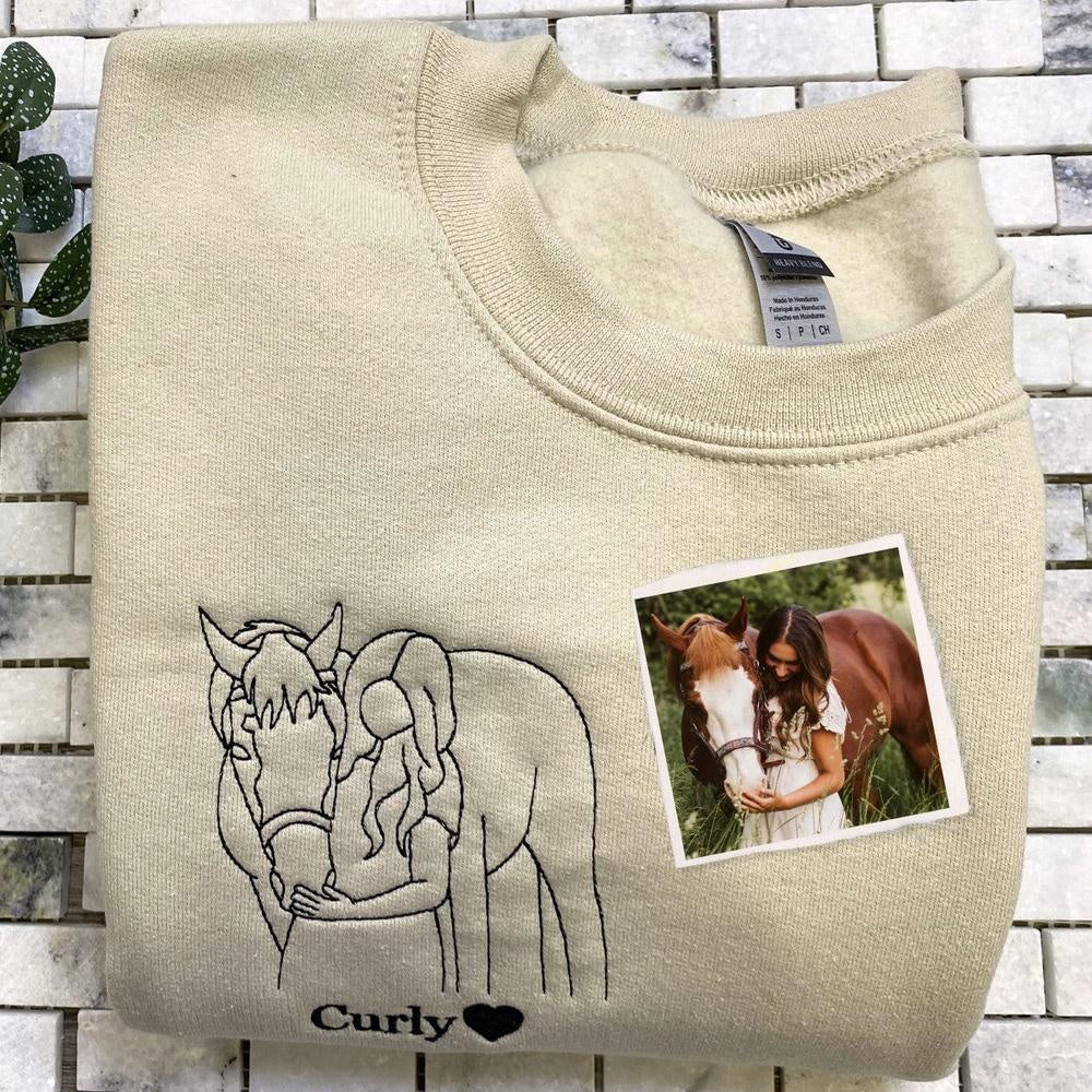 Embroidered Photo Sweatshirt, Custom Embroidered Horse 3 Sweatshirt From Photo, Christmas Gift