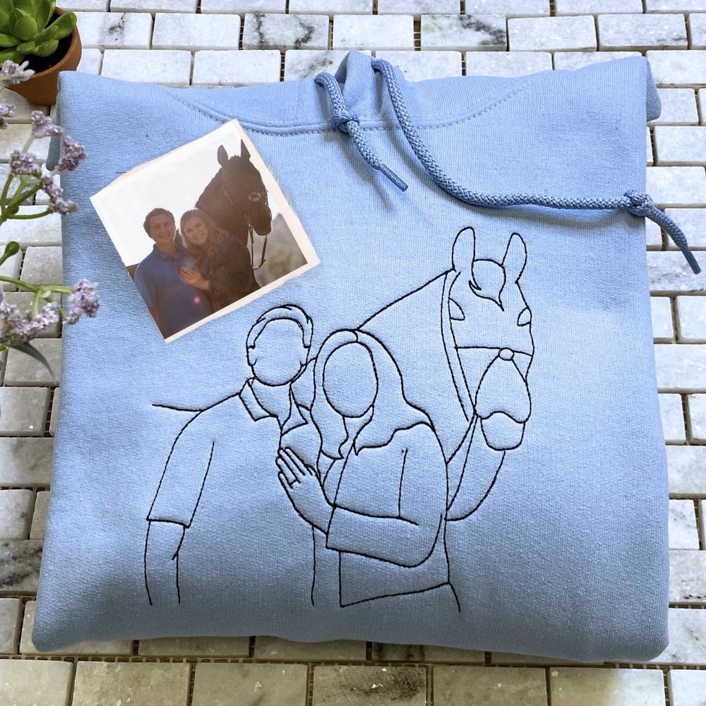 Embroidered Photo Sweatshirt, Custom Embroidered Horse 4 Sweatshirt From Photo, Christmas Gift