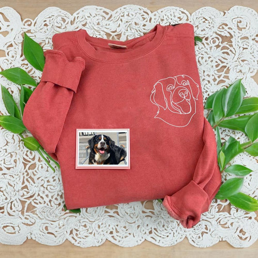 Embroidered Photo Sweatshirt, Custom Embroidered Pet Outline 4 Sweatshirt From Photo, Christmas Gift