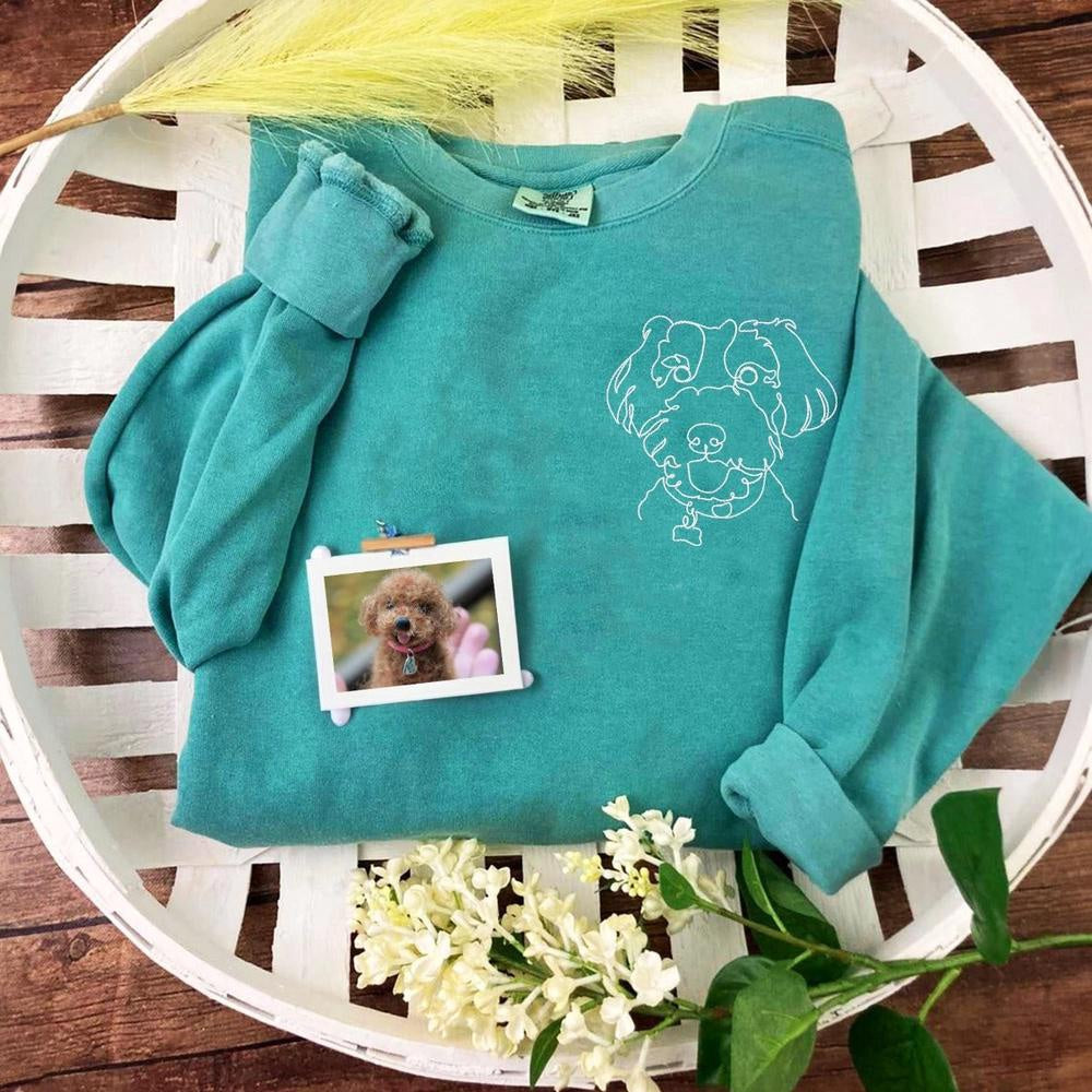 Embroidered Photo Sweatshirt, Custom Embroidered Pet Outline 6 Sweatshirt From Photo, Christmas Gift