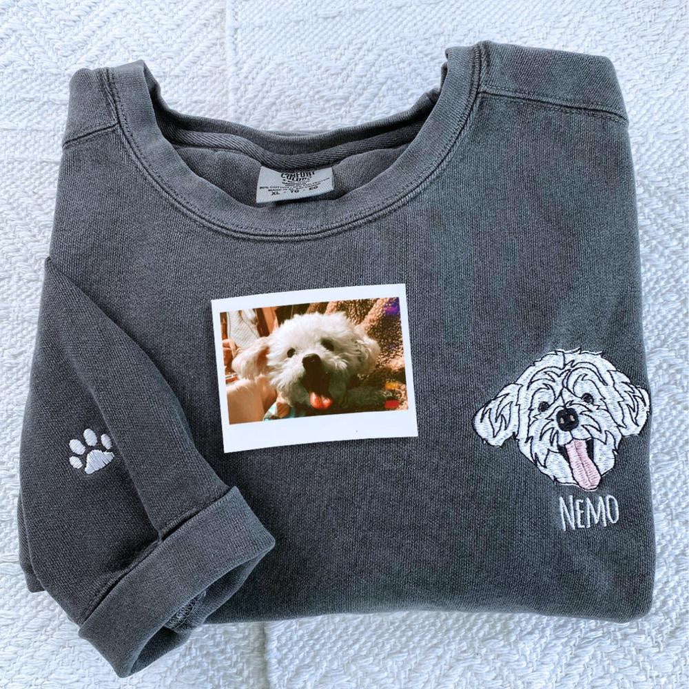 Embroidered Photo Sweatshirt, Custom Embroidered Pet Outline Sweatshirt From Photo, Christmas Gift