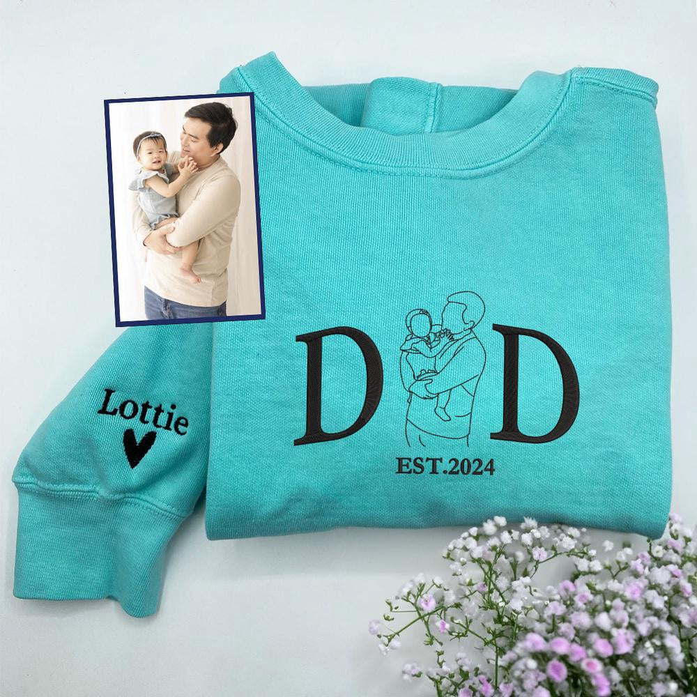 Embroidered Photo Sweatshirt, Custom Embroidered Photo Cool Dad And Baby Sweatshirt, Christmas Gift