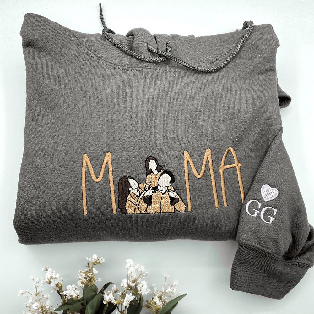 Embroidered Photo Sweatshirt, Embroidered Mama Sweatshirt With Custom Portrait From Your Photo, Best Gift For Mom, Christmas Gift