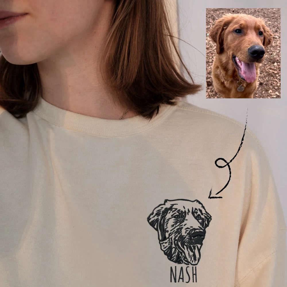 Embroidered Photo Sweatshirt, Embroidered Pet Portrait Embroidered Sweatshirt 2D Crewneck Sweatshirt For Pet Lover, Christmas Gift