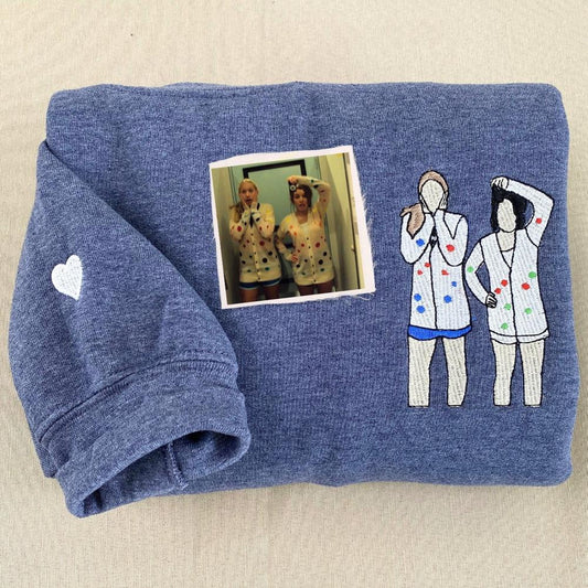 Embroidered Photo Sweatshirt, Personalized Matching Best Friend 4 Sweatshirts With Photo Outline, Icon Name, Christmas Gift