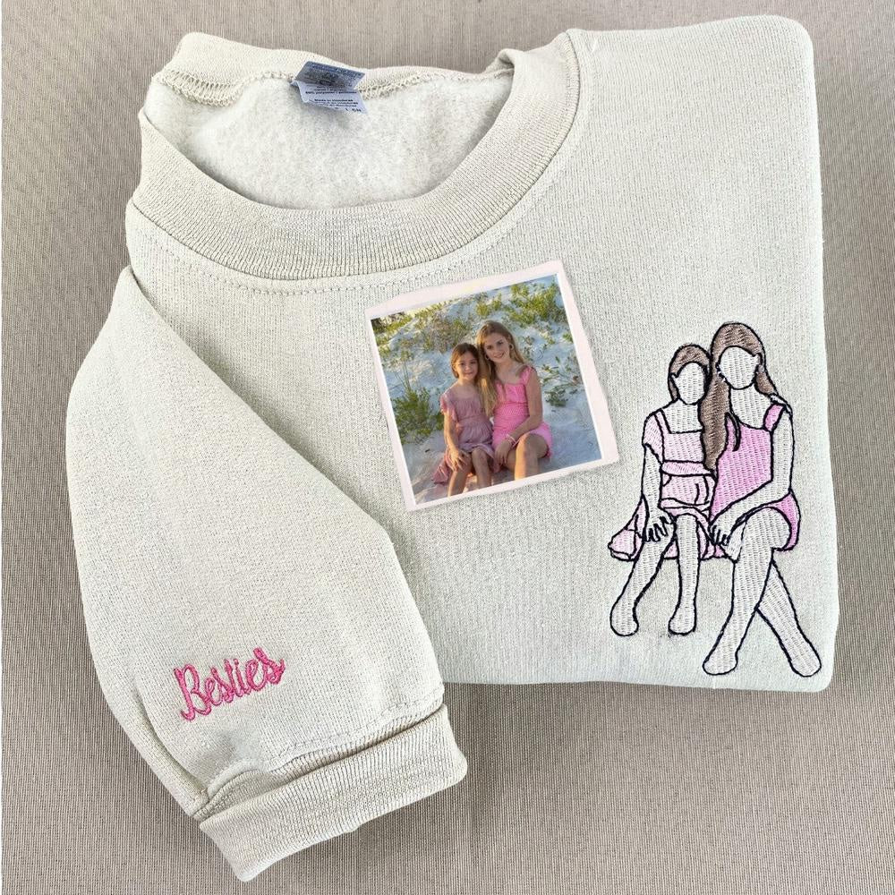 Embroidered Photo Sweatshirt, Personalized Matching Best Friend Sweatshirts With Photo Outline, Christmas Gift