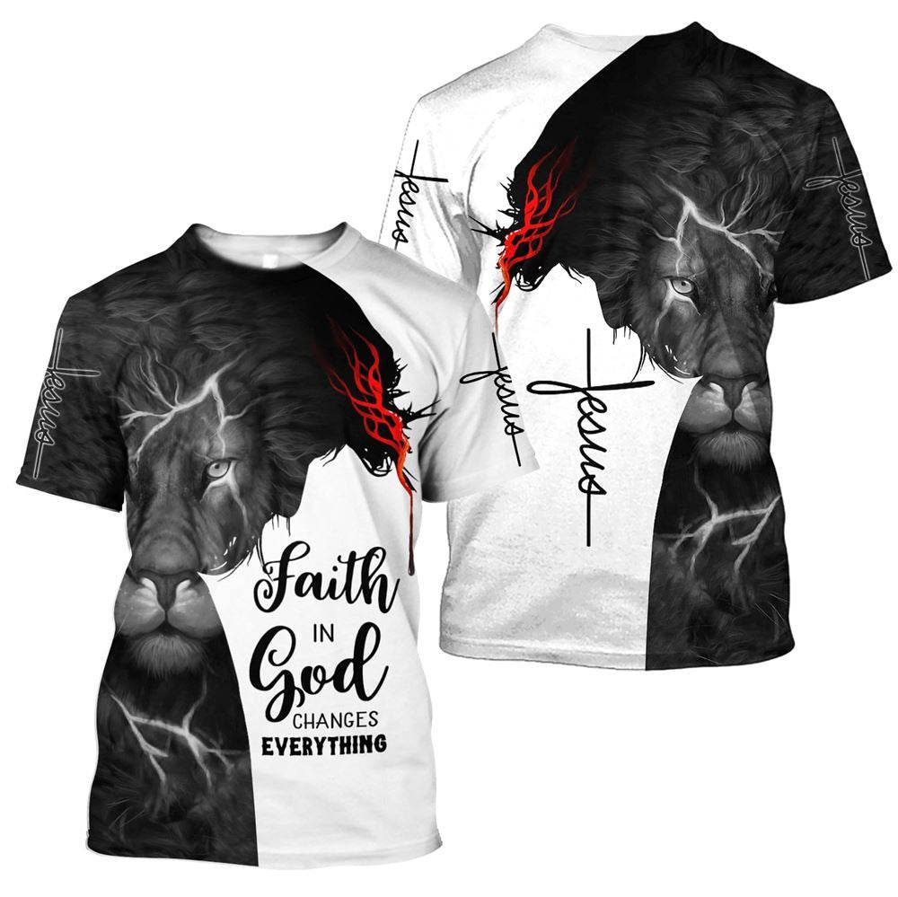 Faith In God Jesus Lion Jesus Unisex All Over Print 3D T-Shirt, Christian 3D T Shirt, Christian T Shirt, Christian Apparel