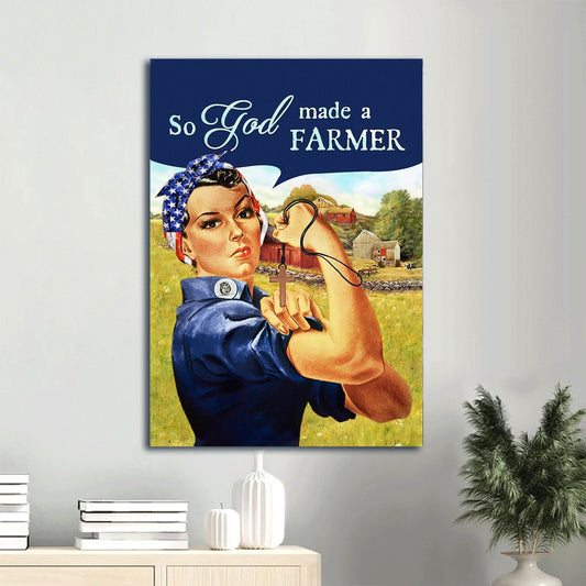 Farm Canvas, Amazing Woman, Green Farm, Wooden Cross Portrait Canvas, Gift For Christian, So God Made A Farmer