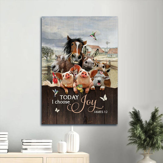 Farm Canvas, Animal Painting, Happy Farm, Hummingbird Canvas, Gift For Christian, Today I Choose Joy