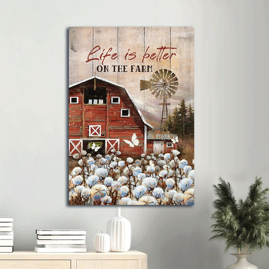 Farm Canvas, Red House, Dandelion Field, Amazing Windmill, Gift For Christian, Life Is Better On The Farm, Christian Wall Art