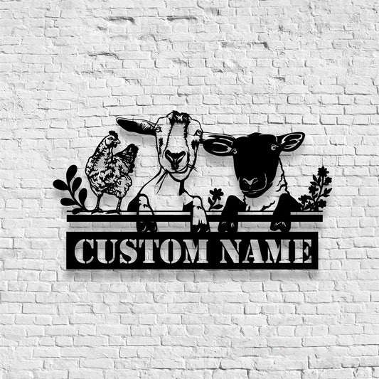 Farm Metal Sign, Custom Chicken Sheep Goat Farmhouse Metal Sign, Farm Metal Wall Hangings, Farm Metal Artwork