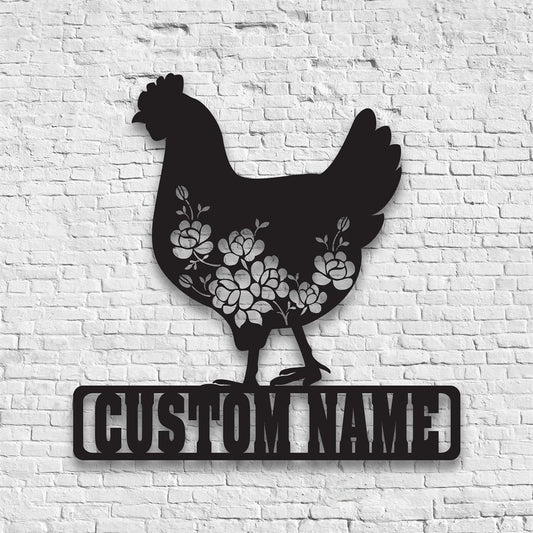 Farm Metal Sign, Custom Floral Chicken Farmhouse Modern Metal Wall Decor, Farm Metal Wall Hangings, Farm Metal Artwork