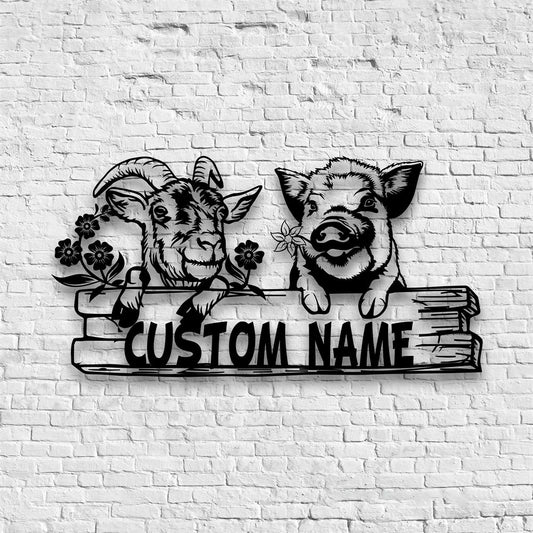 Farm Metal Sign, Custom Goat Pig Farmhouse Metal Wall Art, Farm Metal Wall Hangings, Farm Metal Artwork
