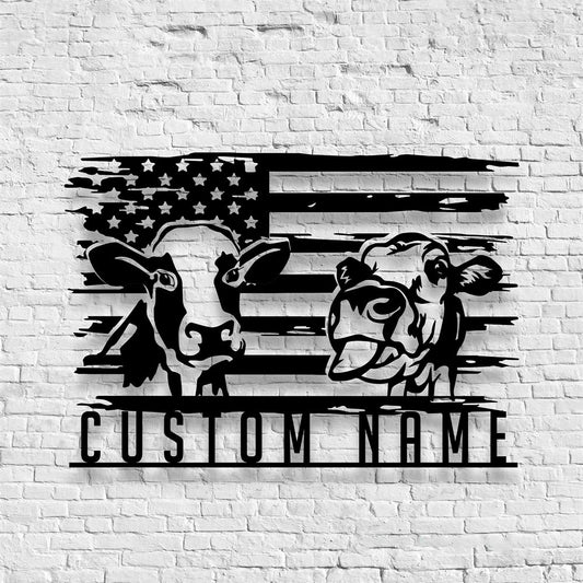 Farm Metal Sign, Custom Us Flag Cow Farmhouse Metal Artwork for Wall, Farm Metal Wall Hangings, Farm Metal Artwork