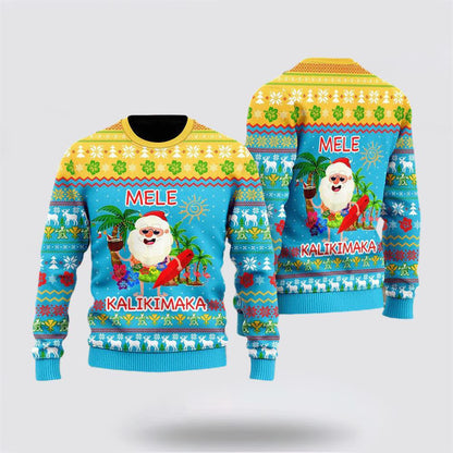 Hawaiian Santa Claus Mele Kalikimaka Sunset Ugly Christmas Sweater For Men And Women, Christmas Gift, Christmas Winter Fashion