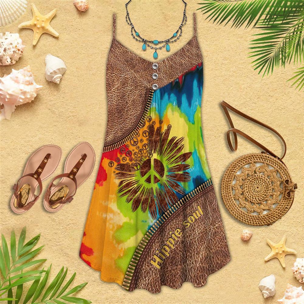 Hippie Soul Leather Style Spaghetti Strap Summer Dress For Women On Beach Vacation, Hippie Dress, Hippie Beach Outfit