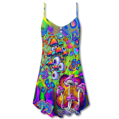 Hippie Mushroom Stay Trippy Little Hippie Colorful Spaghetti Strap Summer Dress For Women On Beach Vacation, Hippie Dress, Hippie Beach Outfit