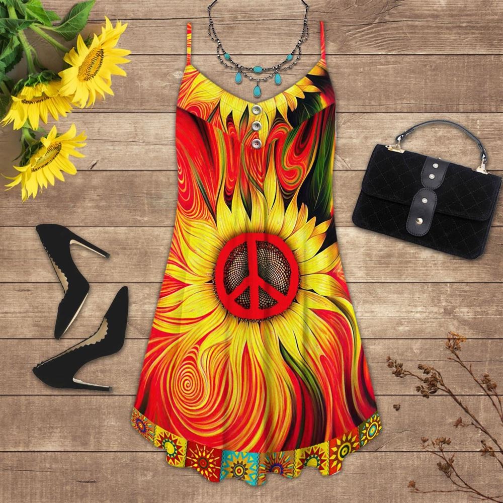 Hippie Sunflower Pattern Summer Dress For Women On Beach Vacation, Hippie Dress, Hippie Beach Outfit