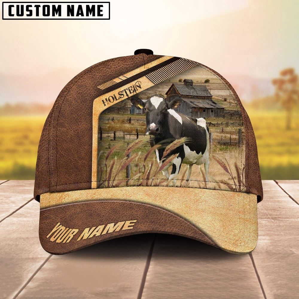 Holstein Cattle Customized Name Brown Farm Cap, Farm Cap, Farmer Baseball Cap, Cow Cap, Cow Gift, Farm Animal Hat
