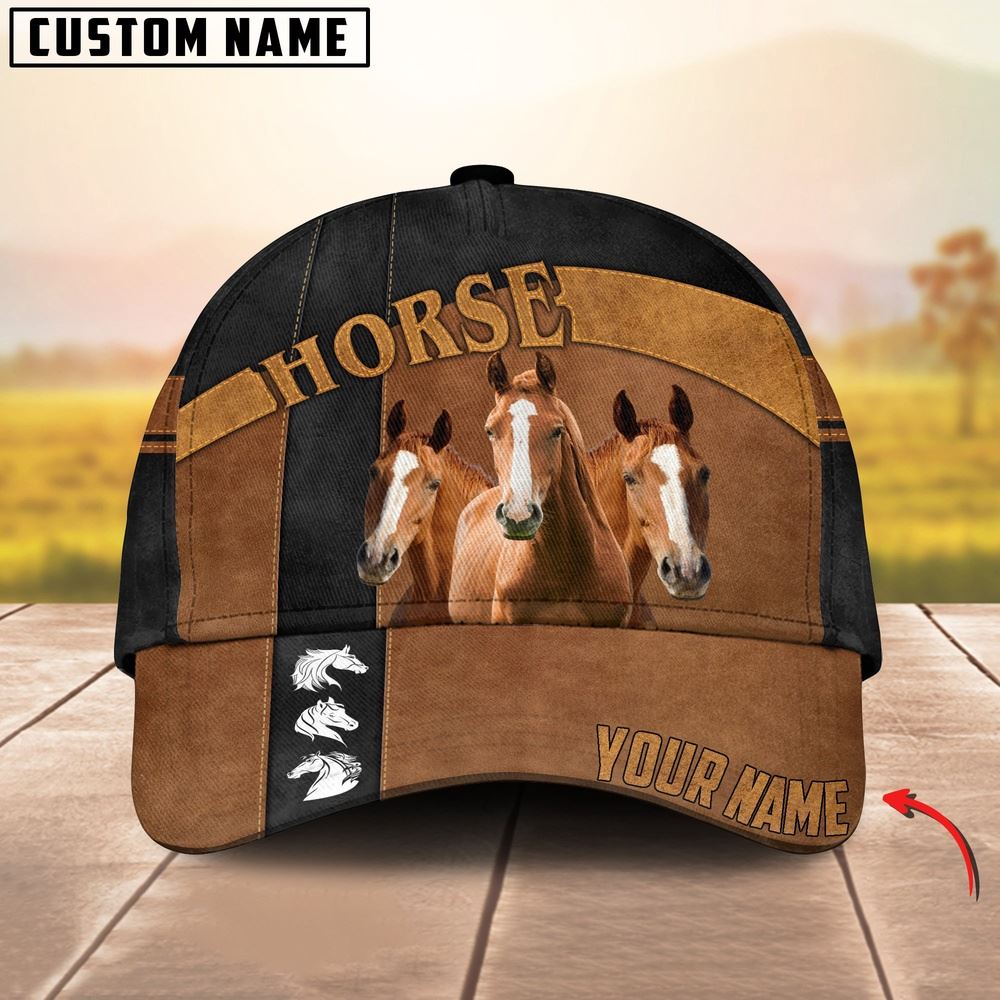 Horse Black Traffic Line Leather Pattern Customized 3D Cap, Farm Cap, Farmer Baseball Cap, Cow Cap, Cow Gift, Farm Animal Hat