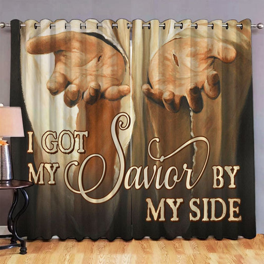 I Got My Savior By My Side Premium Window Curtain - The Hand Of God Large Window Curtain - Christian Window Curtain Home Decor