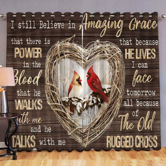 I Still Believe In Amazing Grace Cardinal Heart Shaped Thorns Large Premium Window Curtain - Christian Window Curtain - Religious Window Curtain