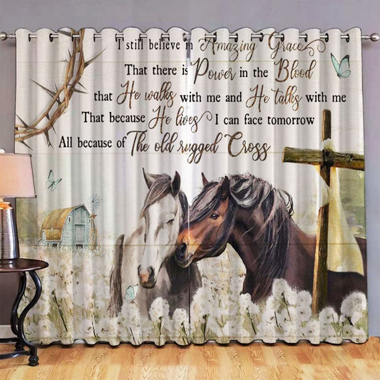 I Still Believe In Amazing Grace, Horse Premium Window Curtain - Christian Window Curtain - Religious Home Decor
