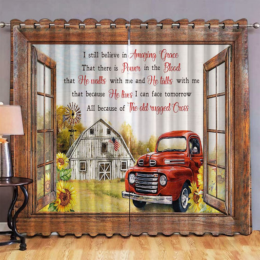I Still Believe In Amazing Grace Sunflower Farm Red Ladybug Car Large Premium Window Curtain - Christian Wall Decor - Religious Wall Decor