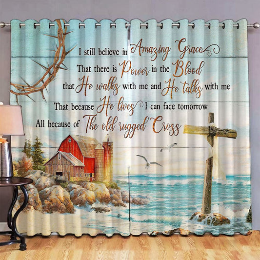 I Still Believe In Grace Beach Blue Ocean Rustic Farmhouse Premium Window Curtain - Bible Verse Window Curtain - Religious Window Curtain