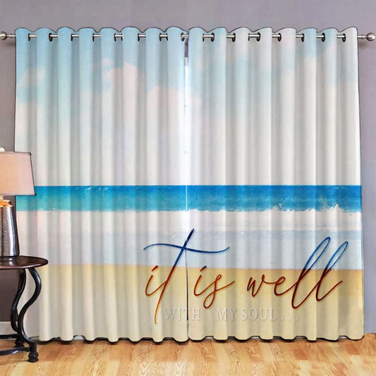 It Is Well With My Soul Beach Coastal Premium Window Curtain - Religious Wall Decor - Christian Window Curtain