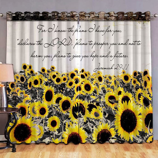 Jeremiah 2911 For I Know The Plans I Have For You Sunflower Premium Window Curtain - Religious Wall Decor - Christian Window Curtain