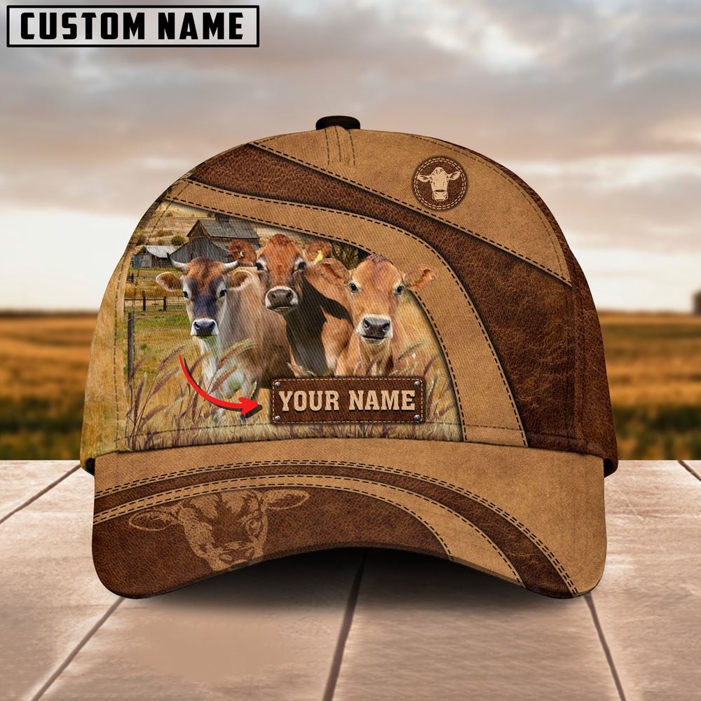Jersey Cattle Customized Name Brown Cap, Farm Cap, Farmer Baseball Cap, Cow Cap, Cow Gift, Farm Animal Hat
