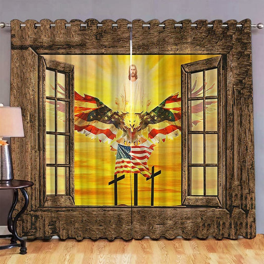 Jesus American Eagle Premium Window Curtain - Jesus Christ Window Curtain - Christian Window Curtain
