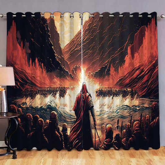 Jesus Bible Moses Crossing Red Sea Premium Window Curtain Pictures - Faith Window Curtain - Christian Window CurtainDecor