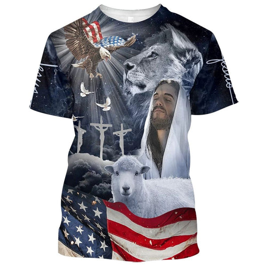 Jesus Eagle American All Over Print 3D T-Shirt, Christian 3D T Shirt, Christian T Shirt, Christian Apparel