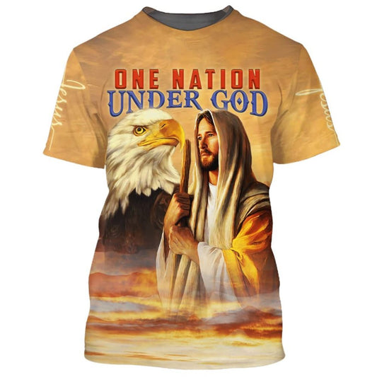 Jesus Eagle One Nation Under God All Over Print 3D T-Shirt, Christian 3D T Shirt, Christian T Shirt, Christian Apparel