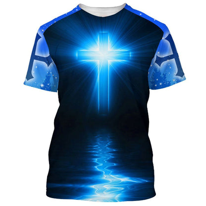 Jesus Is My God My King My Lord Lion Cross Light All Over Print 3D T Shirt, Christian 3D T Shirt, Christian Gift, Christian T Shirt