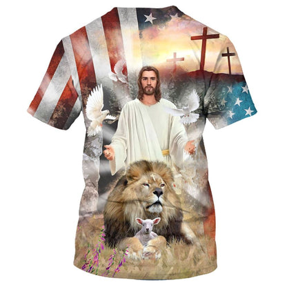 Jesus Lion And The Lamb 1 All Over Print 3D T Shirt, Christian 3D T Shirt, Christian Gift, Christian T Shirt