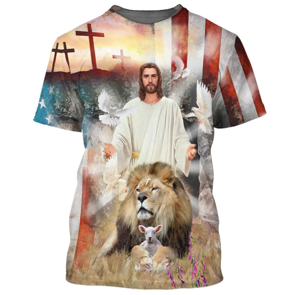 Jesus Lion And The Lamb 1 All Over Print 3D T Shirt, Christian 3D T Shirt, Christian Gift, Christian T Shirt
