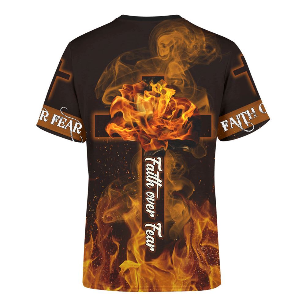 Jesus Lion Fire Faith Over Fear All Over Print 3D T Shirt, Christian 3D T Shirt, Christian Gift, Christian T Shirt